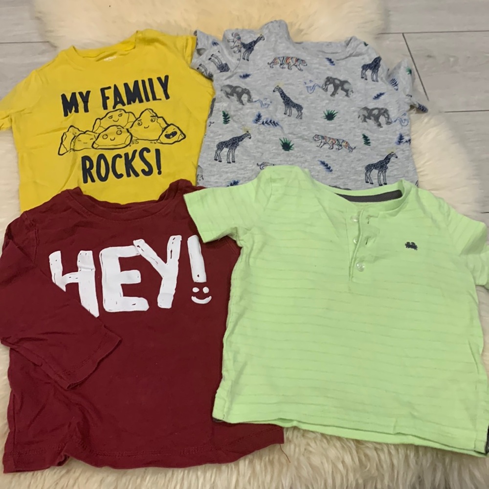 T-Shirt Bundle in Neon Green, Yellow, Maroon Lomg Sleeve and Gray size 18-2T